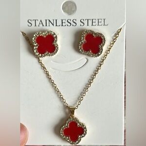 Gold and Red Stainless Steel Earrings